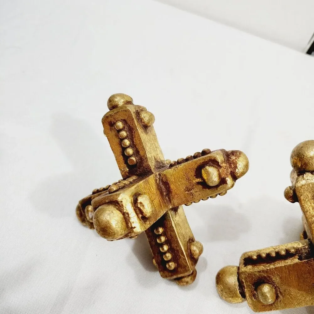 Set of 3 Vintage Gold Jacks Decor Large Mid Century MCM Distressed Paperweight